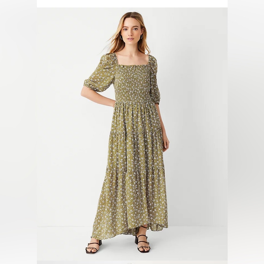 Ann Taylor Floral Smocked Bodice Maxi Dress size 8